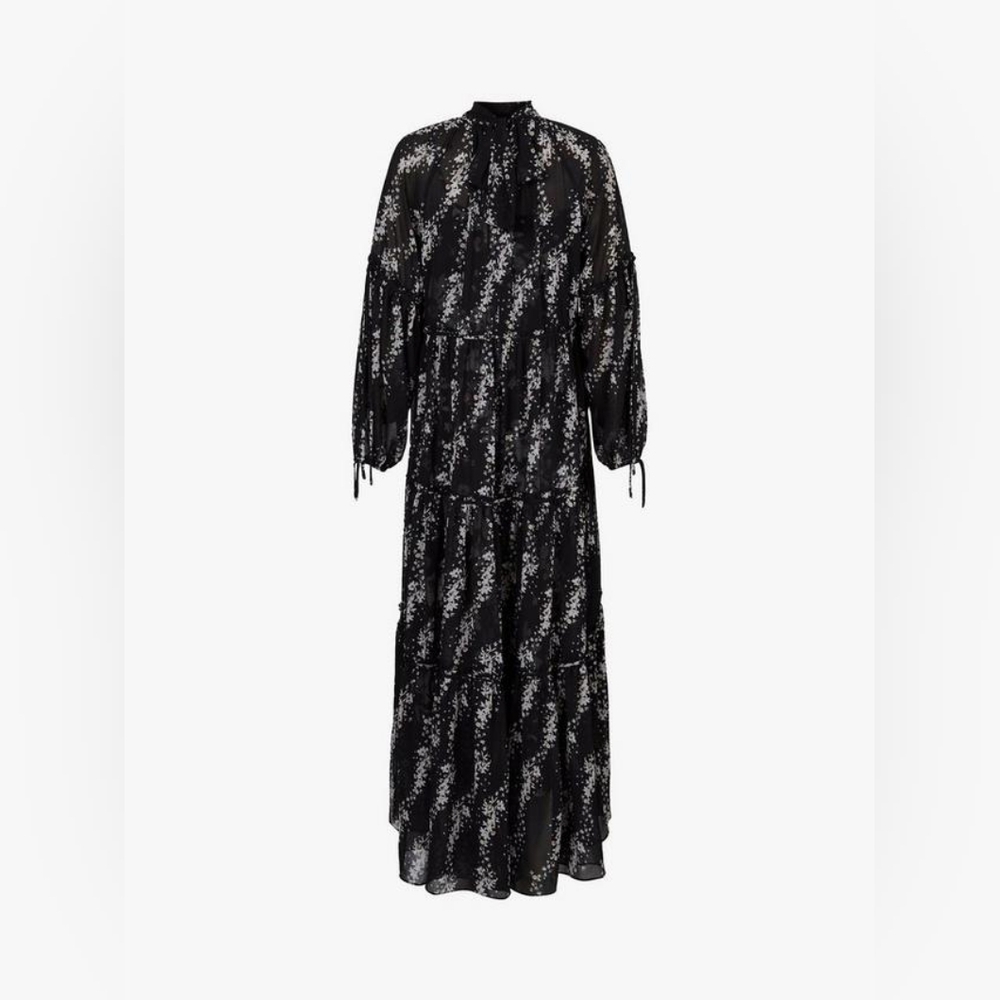 AllSaints | Eimear Cultiver Tiered Flowers Maxi Dress, Black Size US 10 - Picture 4 of 12